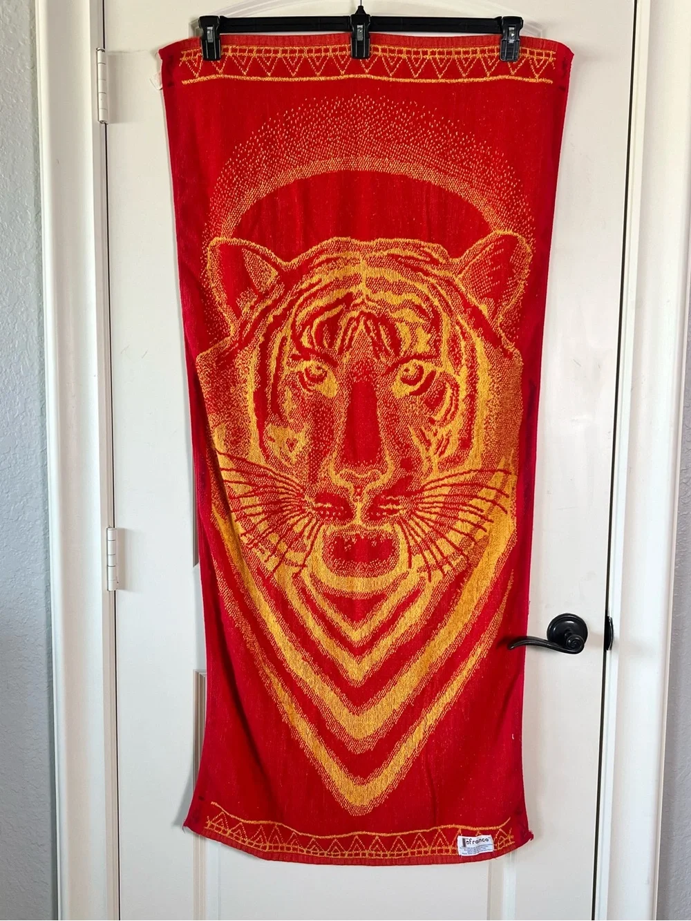 Vintage Franco Tiger Beach Towel Red Orange Velvet Plush Cotton Big Cat Wrap